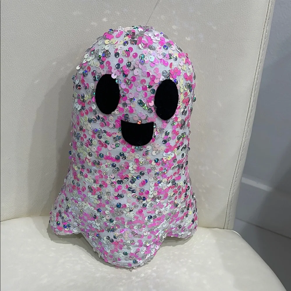 SALE! Halloween Pink/Silver/Black Sequins  Ghost Pillow